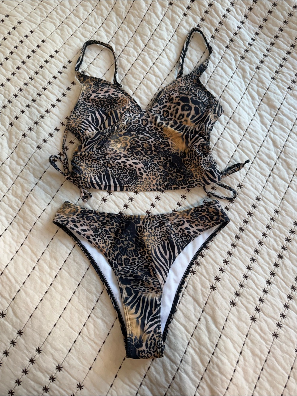 Leopard & Zebra Print Bikini Set in Brown